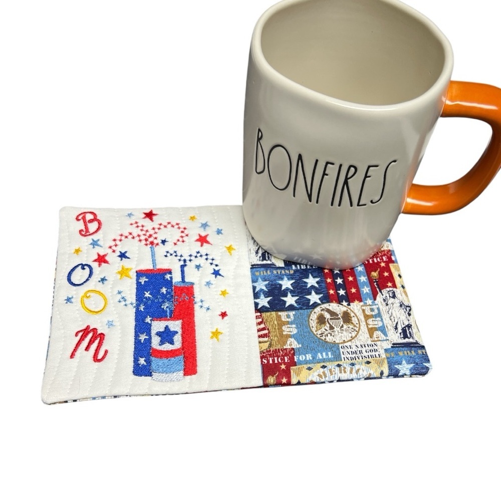 Hand Crafted Mug Rug Coaster Embroidered Cotton Fabric Padded Absorbs Liquid - Picture 8 of 9